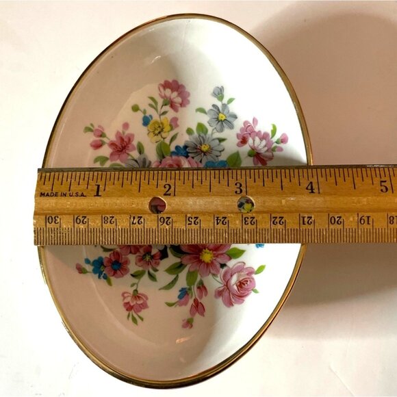 Vintage Fiorentine Floral Oval Porcelain Dish with Gold Trim Made in Italy - Picture 6 of 9